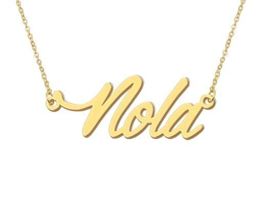 8883 Nola Name Necklace Nameplate Choker Necklace Stainless Steel 18k Gold